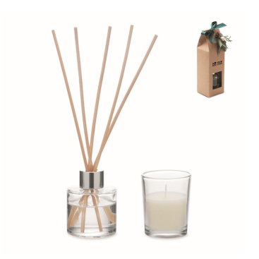 Conjunto aromático com difusor em vidro e vela com aroma a baunilha