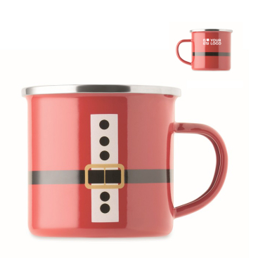 Caneca metálica esmaltada com Pai Natal e caixa de oferta 300ml