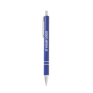 Caneta de alumínio personalizável com design moderno e tinta azul