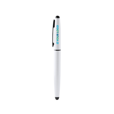 Esferográfica roller em alumínio reciclado com ponteira tátil, tinta azul