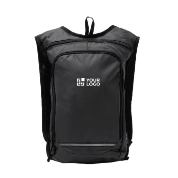 Mochila em RPET com faixa refletora e fechos de correr duplos