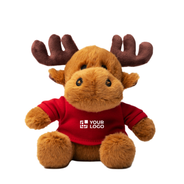Peluche de rena sentada em poliéster macio com t-shirt lisa