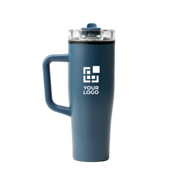 Caneca térmica em aço inoxidável e plástico com palhinha 830ml