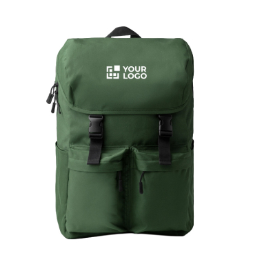 Mochila em poliéster reciclado com aba e fivelas 15''