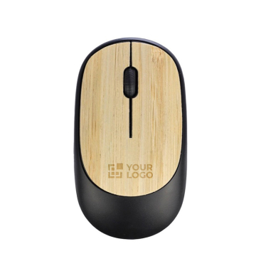 Rato sem fios preto com detalhes de bambu para personalizar com logo