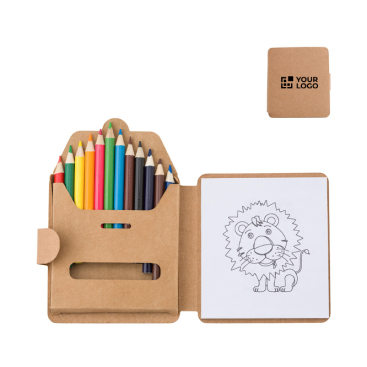 Conjunto de colorir em cartão com lápis de cor e desenhos infantis