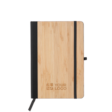 Caderno A5 em bambu e PU com fecho elástico e folhas pautadas