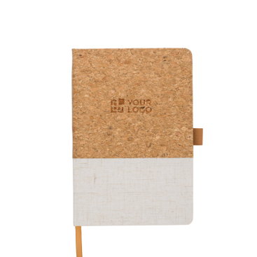 Caderno A5 de cortiça e algodão com suporte para caneta e folhas pautadas