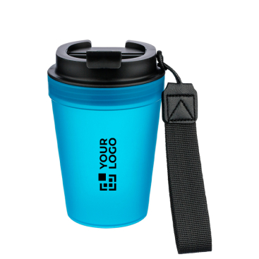 Copo de plástico com tampa de rosca e cordão de pulso 350ml