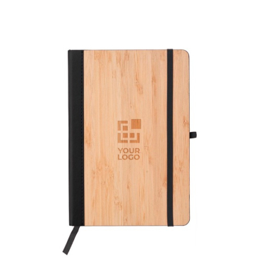 Caderno capa de bambu e couro sintético, folhas A5 pautadas