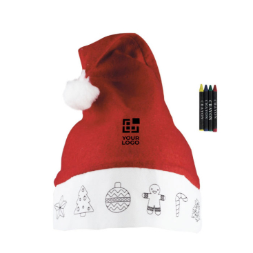 Gorro natal para crianças com desenhos e ceras para colorir