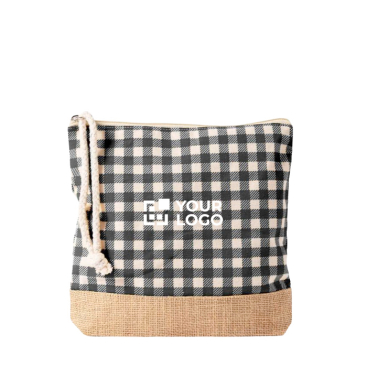 Necessaire em algodão reciclado e juta com design aos quadrados 220 g/m²