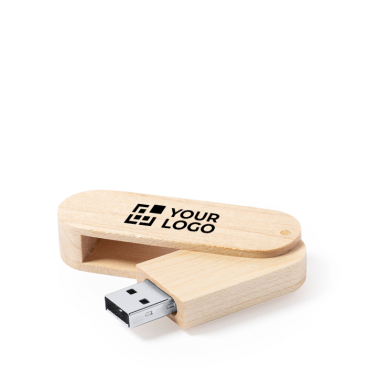 Pen USB de madeira em formato giratório com estrutura protetora