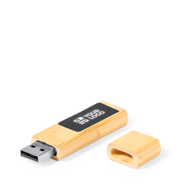 Pen USB de bambu com fecho de íman e área de marcação iluminada