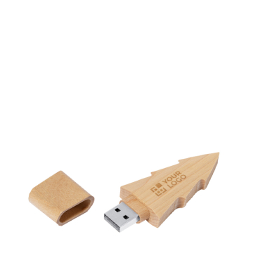 Pen USB de madeira com aspecto de pinheiro e fecho de tampa