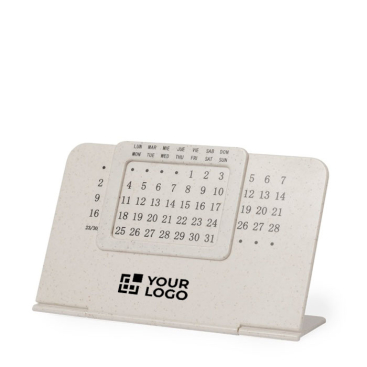 Calendário perpétuo feito de palha de trigo com suporte dobrável