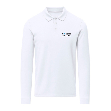 Polo unissexo branco, manga comprida de algodão MKT Charlot 220 g/m2 