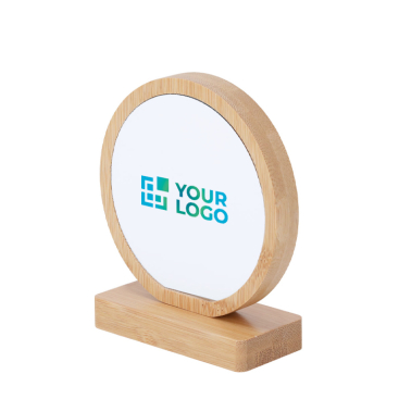 Placa comemorativa circular em bambu com íman duplo