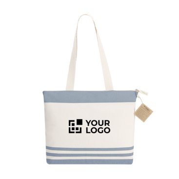 Saco de ombro de algodão reciclado com fole e fecho de correr 300 g/m²