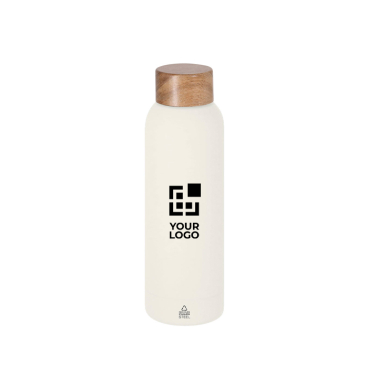 Garrafa de aço inoxidável, acabamento borracha e tampa de bambu 700 ml