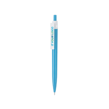 Caneta de plástico reciclado com clipe e sistema de botão, tinta azul