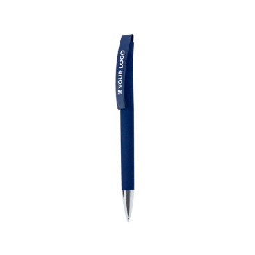 Caneta de botão com corpo e clipe de borracha, tinta azul