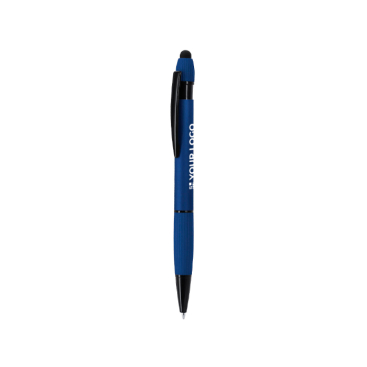 Caneta ponteira, alumínio reciclado acabamento de borracha, tinta azul