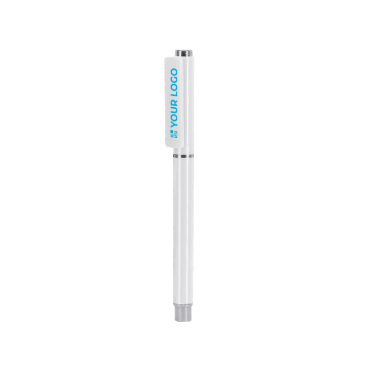 Roller de plástico reciclado com detalhes prateados, tinta azul