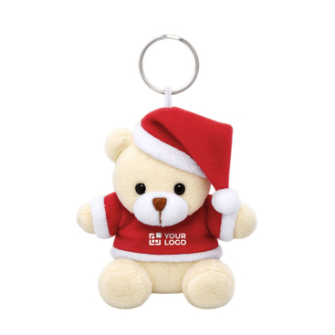 Porta-chaves de ursinho de peluche com fato e gorro de Natal