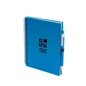 Caderno publicitário A5 com argolas e caneta cor branco