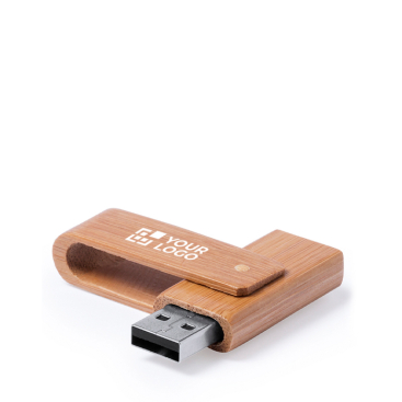 Pen USB de madeira de bambu com mecanismo giratório protetor