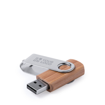 Pen USB de madeira de bambu com clipe metálico giratório