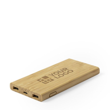 Bateria externa auxiliar de bambu com carregamento sem fios 6.000mAh
