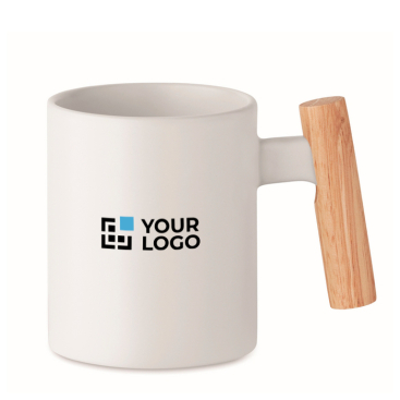 Caneca de cerâmica com original asa reta de madeira 320 ml