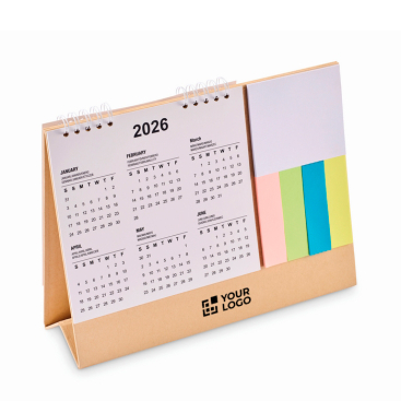 Calendário de mesa com notas adesivas e bloco de notas