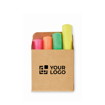 Conjunto de 4 marca-textos fluorescentes em caixa kraft personalizável