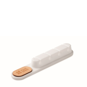 Organizador de cabos de silicone com detalhe de bambu