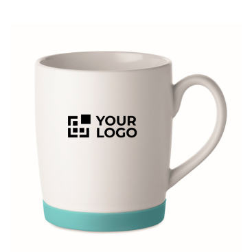 Caneca de cerâmica branca mate com base de silicone colorida 300 ml