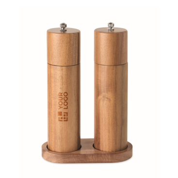 Conjunto em madeira de acácia de moinhos de sal e pimenta com base
