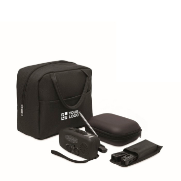 Kit de emergência 3 em 1 com rádio AM/FM e lanterna LED em saco térmico
