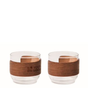 Set 2 chávenas de café em vidro com banda de madeira de nogueira 120 ml