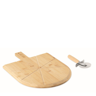 Tábua de bambu para pizza com cortador de pizza em aço inox incluído