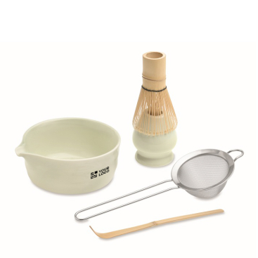 Conjunto de matcha de 5 peças em cerâmica e bambu em caixa de oferta