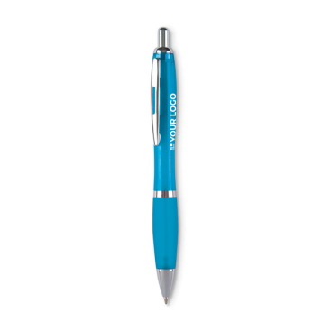 Caneta em plástico ABS com botão de pressão e toque suave, tinta azul