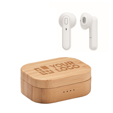 2 auriculares bluetooth TWS 5.0 por 3 horas com caixa de bambu