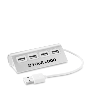 Hub publicitário de alumínio em cor com 4 portas USB 2.0