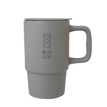 Caneca de cerâmica com tampa de plástico e asa grande 450 ml