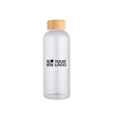 Garrafa de vidro borossilicato, parede simples, tampa de bambu 650 ml