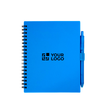 Caderno de plástico reciclado com caneta e porta-caneta, tinta azul