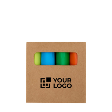 Conjunto de mini marcadores fluorescentes 4 cores em caixa kraft